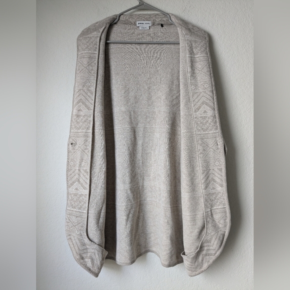 Prana Grey Tribal Print Cozy Organic Cotton Wool V-Neck Sevie Sweater Cardigan - Picture 8 of 13